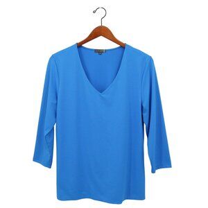 Judy P Karen 3/4 Sleeve Double Layered Front V-neck Blue Top XL JudyP